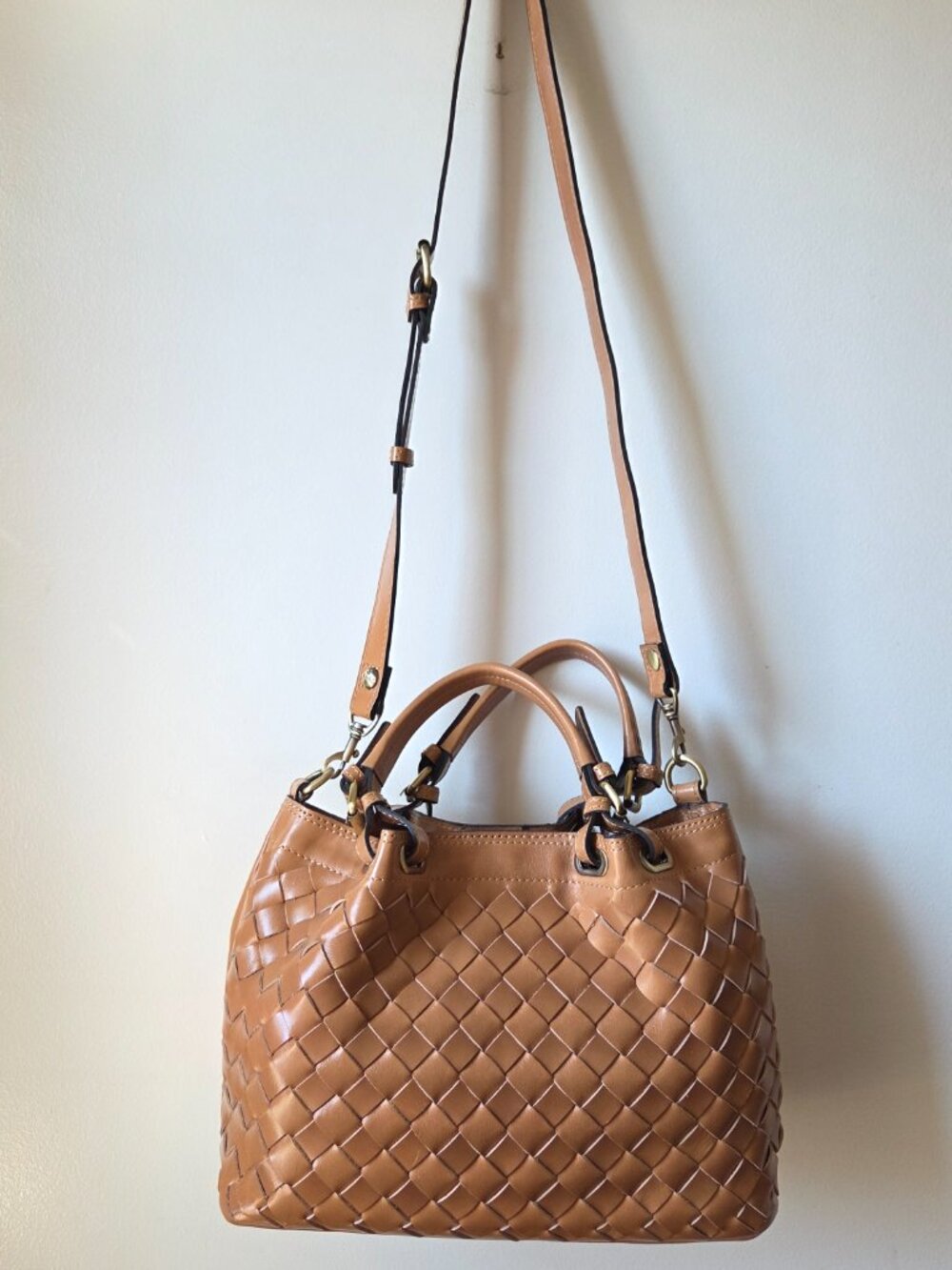 NEW PATRICIA NASH ROMETTA SATCHEL TOTE NATURAL WOVEN GENUINE LEATHER BAG